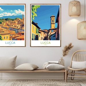Lucca Italië reisposter: vintage Italiaanse kunstafdruk