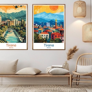 Tirana Albania Poster Travel Paper Print Albania Piramida Tirana Canvas Vintage Travel Art Poster Wall Albania Illustration Gift