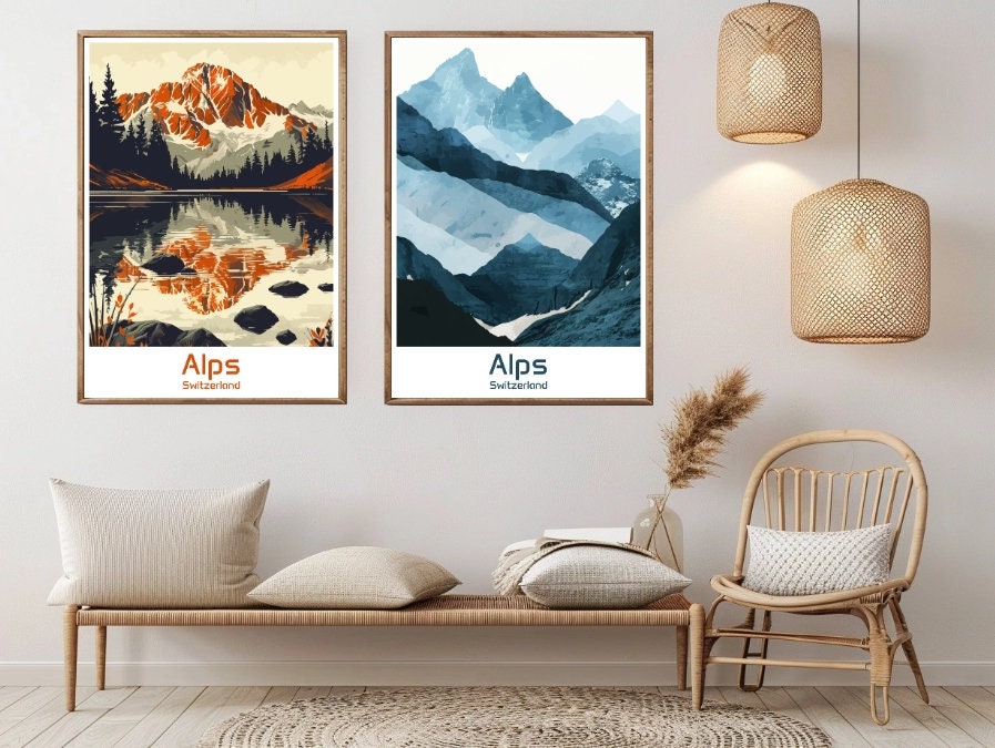 Alps Switzerland Poster Travel Paper Print Swiss Alps Canvas Vintage ...