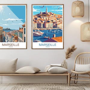 Marseille Skyline Vintage Travel Poster: France Illustration Art Print