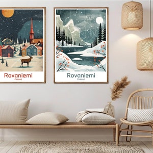 Rovaniemi Finlandia cartel viaje papel impresión Finlandia Rovaniemi lienzo vintage viaje arte cartel pared Finlandia ilustración regalo