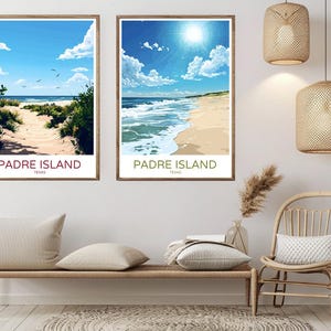Póster de viaje de Padre Island, Texas, impresión en papel, playa de Padre Island, costa atlántica, lienzo, póster de arte de viaje vintage, ilustración de EE. UU., regalo