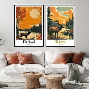 Poster di viaggio del Parco nazionale di Elk Island, Canada, stampa di viaggio vintage su tela del Parco nazionale di Elk Island, decorazione da parete, illustrazione canadese, regalo