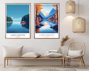 Lake Martin Alabama Vintage Travel Poster: United States Nature Art (Digital Print)