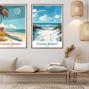 Cocoa Beach Florida Poster Carta da viaggio Stampa Skyline Cocoa Beach Brevard Tela Vintage Travel Art Poster Parete USA Illustrazione Regalo