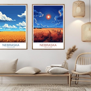 Nebraska Poster Travel Paper Print Nebraska Lincoln Omaha United Landscape States Canvas Vintage Travel Poster Wall USA Illustration Gift