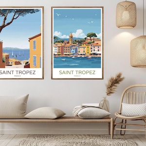 Poster di viaggio di Saint-Tropez, Francia, stampa su carta, spiaggia, Costa Azzurra, Alpi, tela, vintage, poster artistico da parete, illustrazione, regalo, Francia