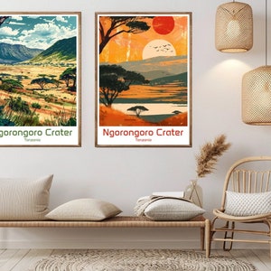 Ngorongoro Crater Tanzania Poster Travel Paper Print Ngorongoro Crater Canvas Vintage Travel Poster Wall Decor Tanzania Illustration Gift