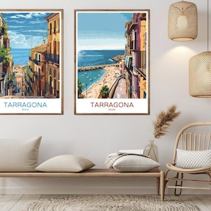 Tarragona Spanien Poster Reise Papierdruck Salou Strand Tarragona Katalonien Leinwand Vintage Reise Kunst Poster Wand Spanien Illustration Geschenk