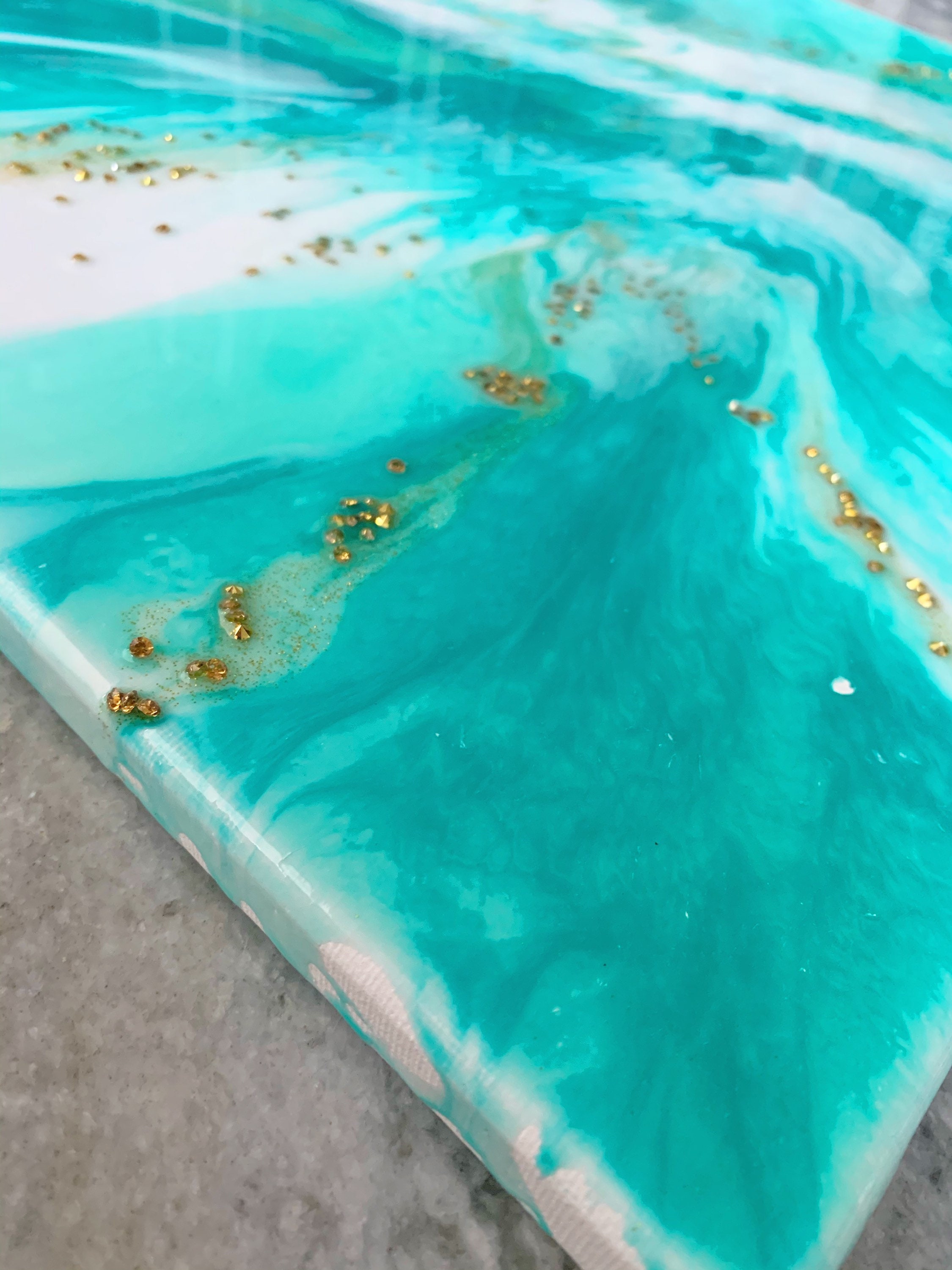Teal & Gold Marble Resin Artwork Etsy