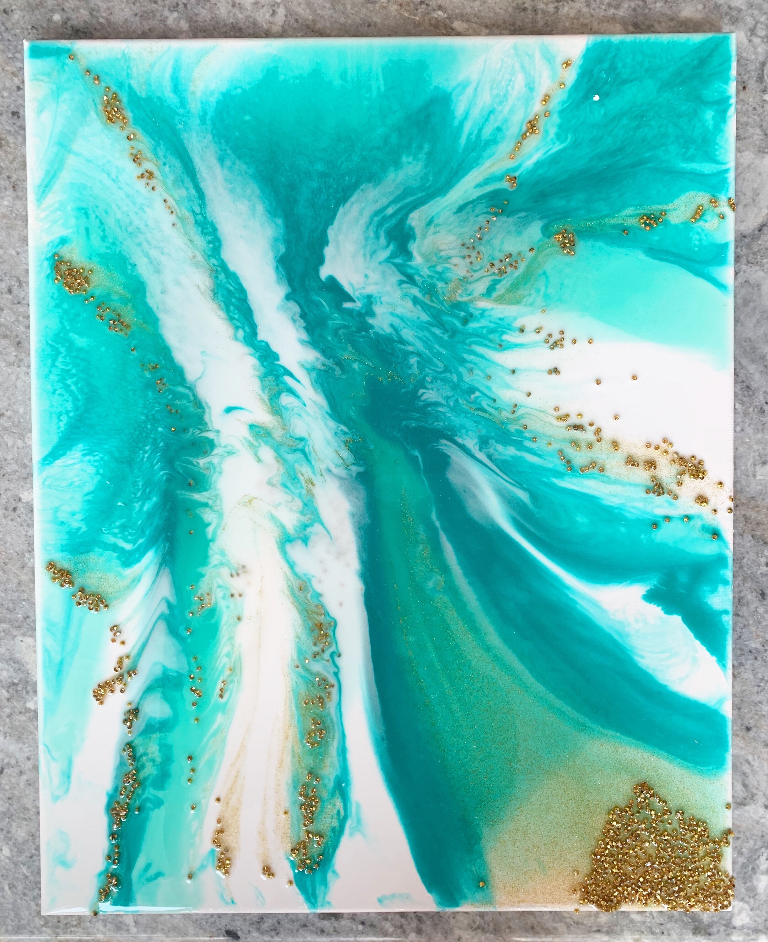 Teal & Gold Marble Resin Artwork Etsy