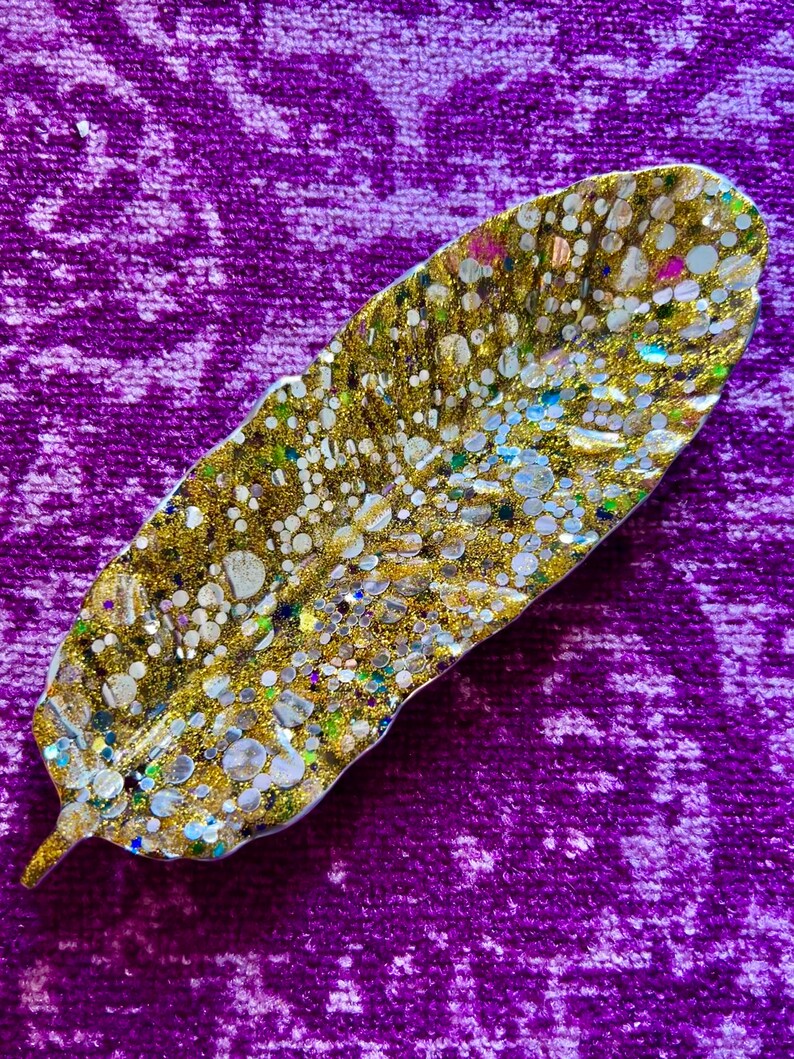 Gold Feather Jewelry Dish Etsy