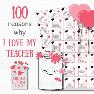100 Reasons I Love My Teacher Appreciation Gift Thank You Notes Personalized Teacher Gift  Mentor Gift for Women End of Year Teacher Gift