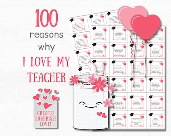 100 Reasons I Love My Teacher Appreciation Gift Thank You Notes Personalized Teacher Gift  Mentor Gift for Women End of Year Teacher Gift