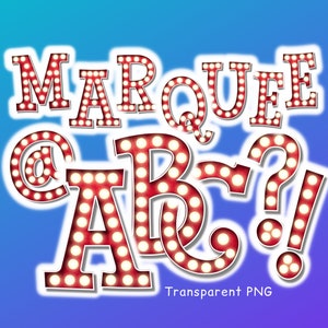 Letras y números de marquesina roja con bombillas Fuente retro Letras garabatas extravagantes PNG Fuente garabata manuscrita Alfabeto garabato divertido para niños
