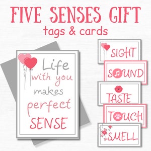 5 Senses Gift Tags 1st Anniversary Gift For Husband Printable Labels DIY First Anniversary Gift For Him Life with you makes perfect SENSE