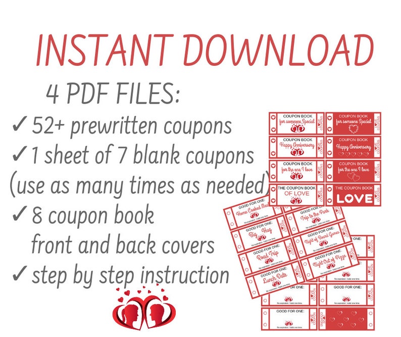 52 Printable Love Coupons For Him DIY Romantic Coupon Book For Husband
