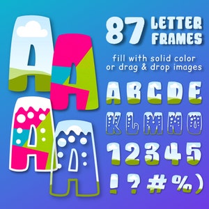 Doodle Letters Groovy Font Canva Frames Fonte infantil manuscrita editável Canva Template Doodle Font Alphabet Letras preenchíveis Molduras personalizadas