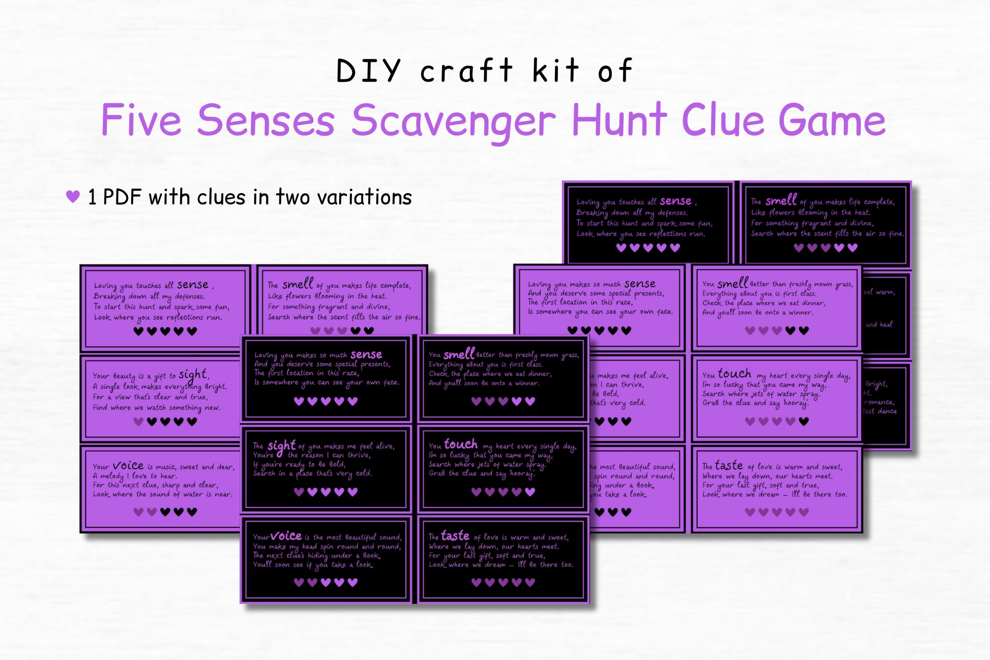Clue Tag 5 Senses Gift Tags Adult Scavenger Hunt Clue Game for Couples ...