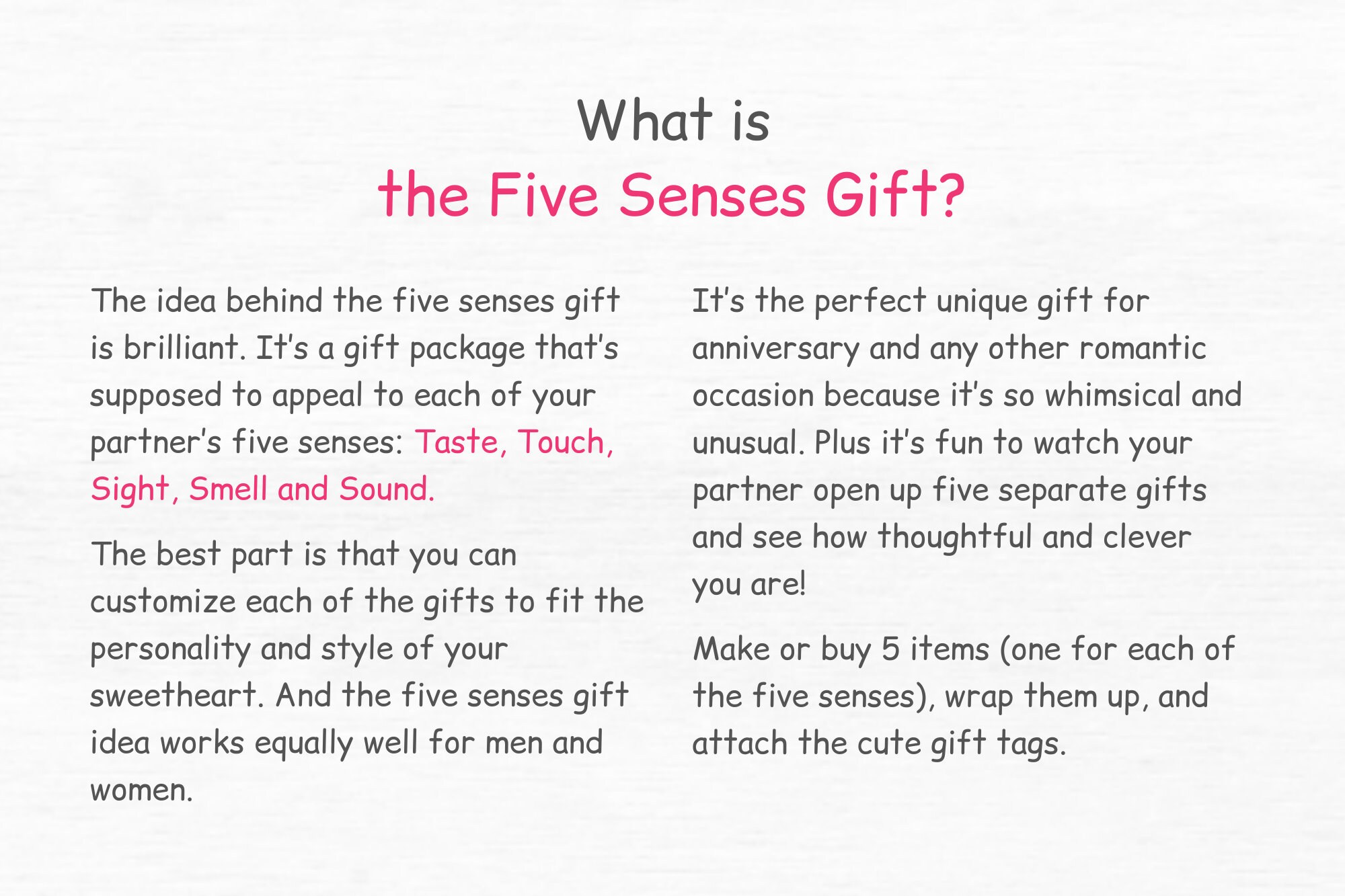 5 Senses Gift Tags One Year Anniversary Gifts for Boyfriend 