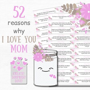 Mother Daughter Gift Thank You Notes for Mom in a Jar 52 Reasons I Love Mom Gifts for Mom from Daughter DIY Thoughtful Gifts for Mom