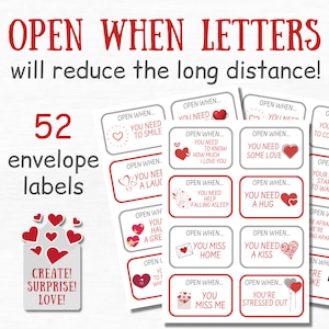 Open When Letters Afdrukbare etiketten Langeafstandsrelatie Cadeau voor vriendin Thinking of You Verzorgingspakket voor haar DIY-cadeau