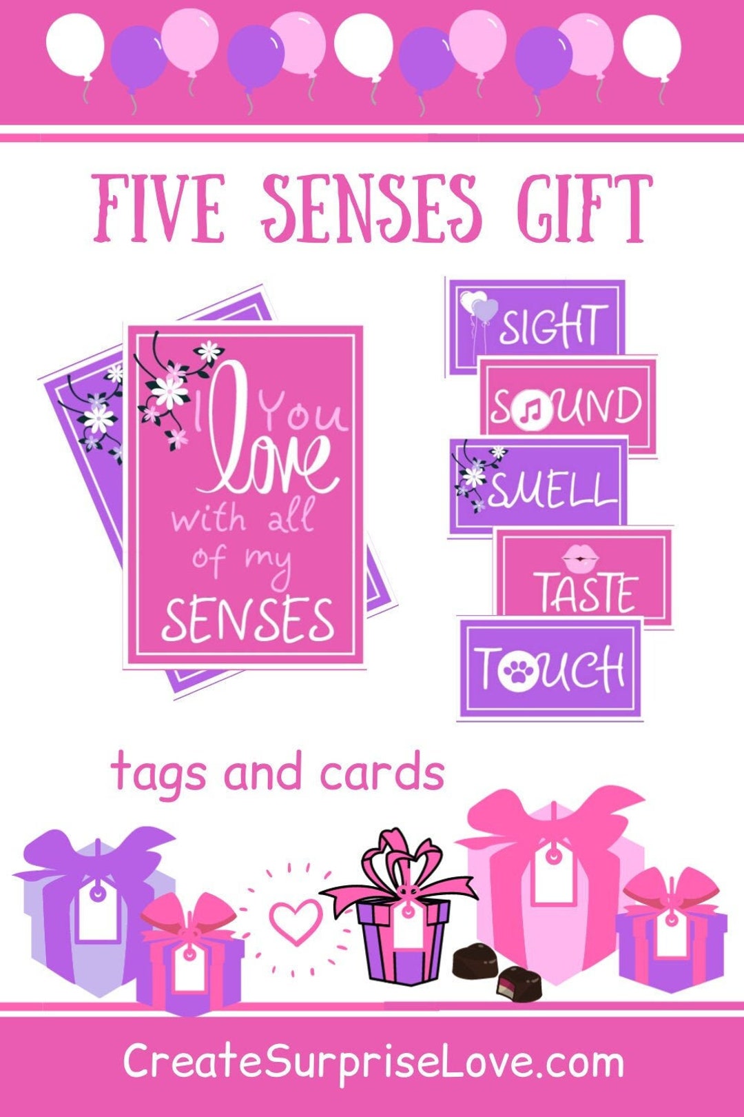 5 Senses Gift Tags Romantic Gifts for Her 1st Anniversary Gift