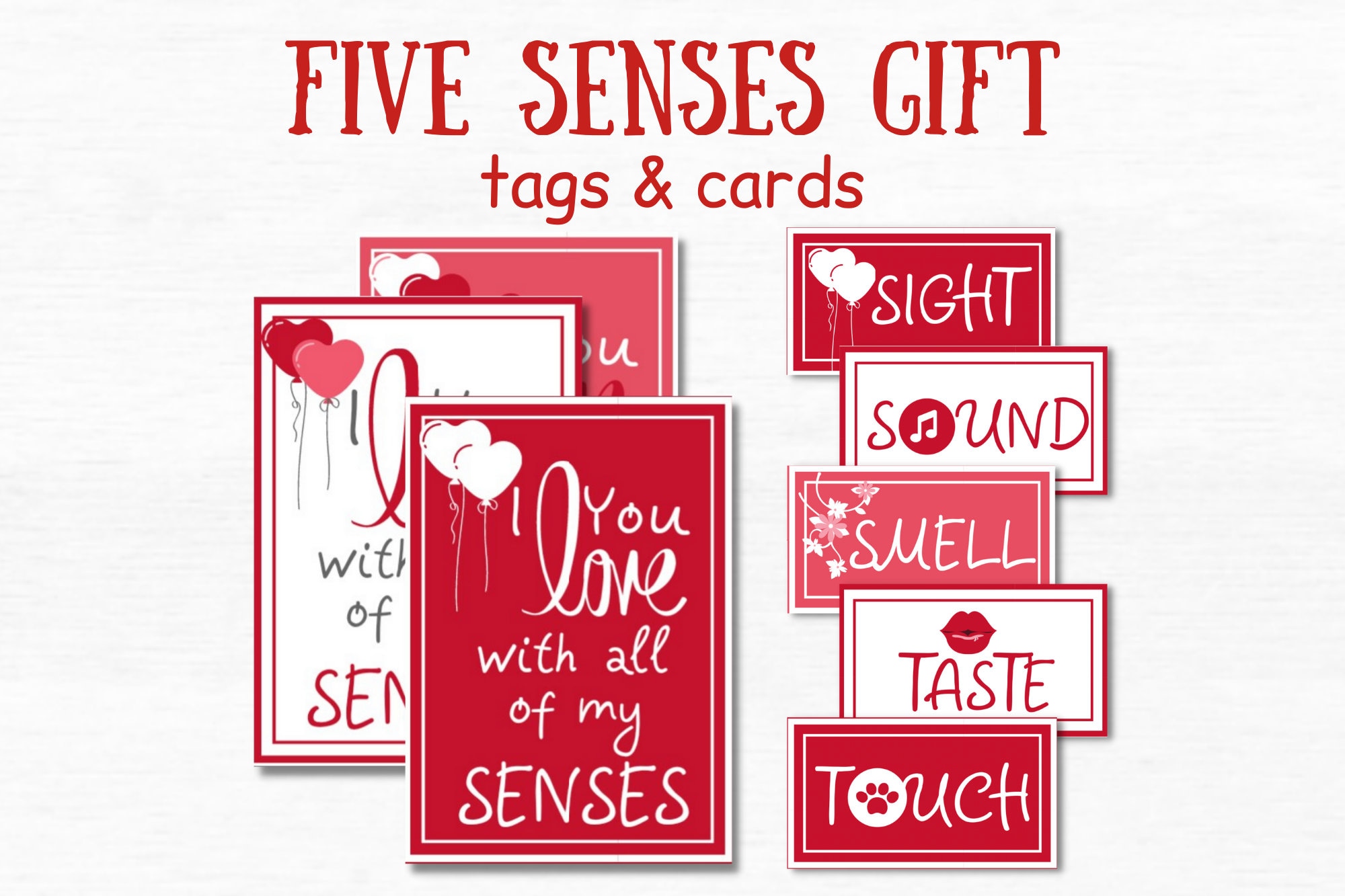 5 Senses Gift Tags Printable Labels 1st Anniversary Gift for 