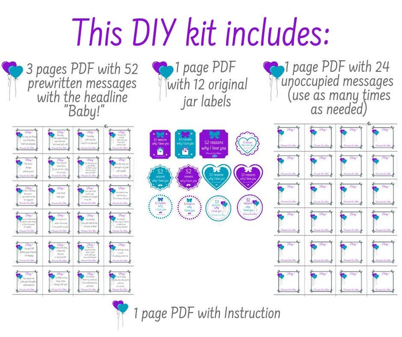 PRINTABLE 52 Reasons Why I Love You Romantic Love Messages For Him Love Notes DIY Kit Long Distance Relationship Gifts For Boyfriend