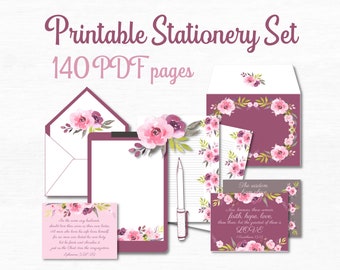 Printable Stationery Set JW Letter Writing Kit with Bible Verse Cards and Envelopes Rose Watercolor Stationary Paper Cute Stationary Set