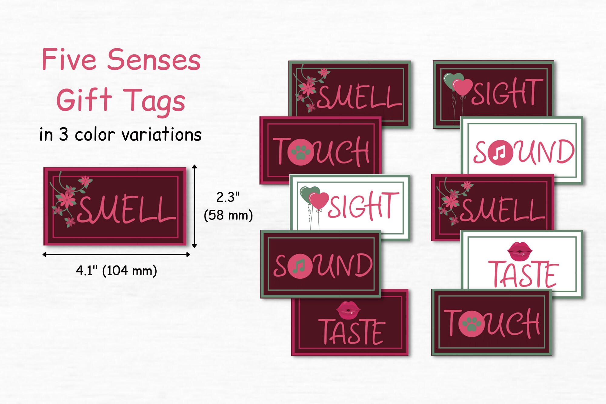 5 Senses Gift Tags Printable Labels Care Package for Him 1st ...