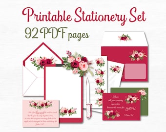 Printable Stationery Set Rose Watercolor Stationary Paper Cute Stationary Set JW Letter Writing Kit with Bible Verse Cards and Envelopes