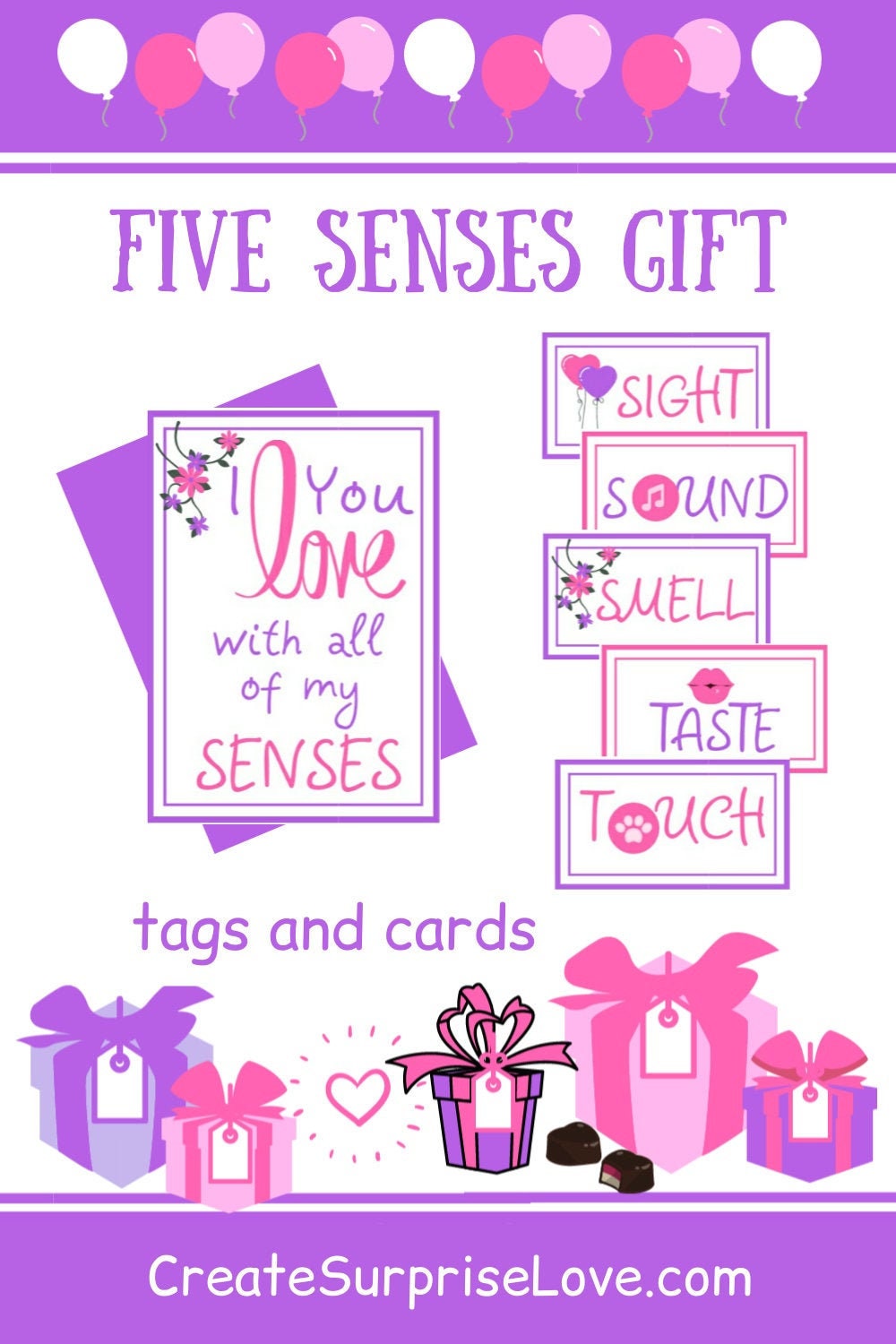 5 Senses Gift Tags Printable Labels 1st Anniversary Gift For | Etsy