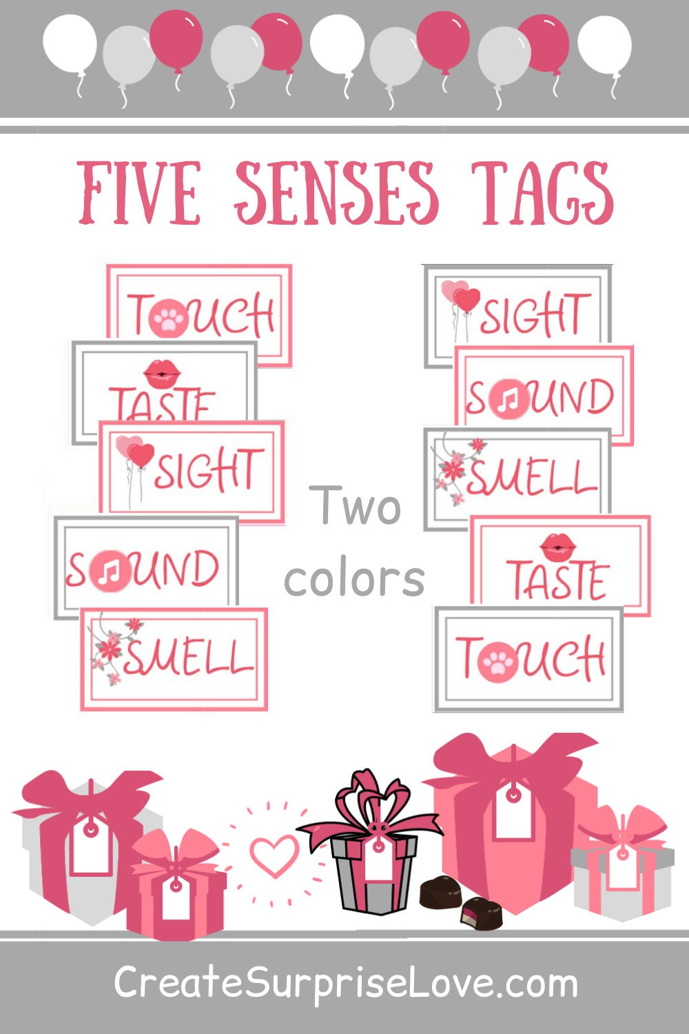5 Senses Gift Tags Printable Labels 1st Anniversary Gift for Etsy