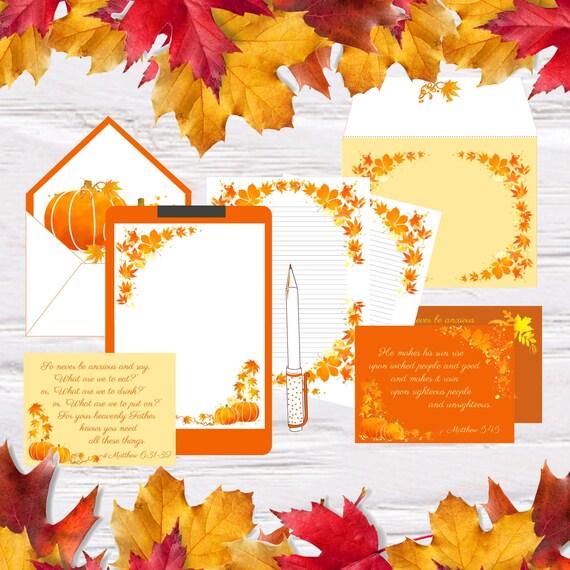 Printable Stationery Set Autumn Stationary Paper JW Letter - Etsy