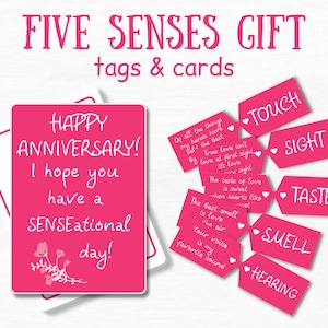 5 Senses Gift Tags One Year Anniversary Gifts For Boyfriend Care Package For Him Romantic Gifts For Him I love You with all of my senses