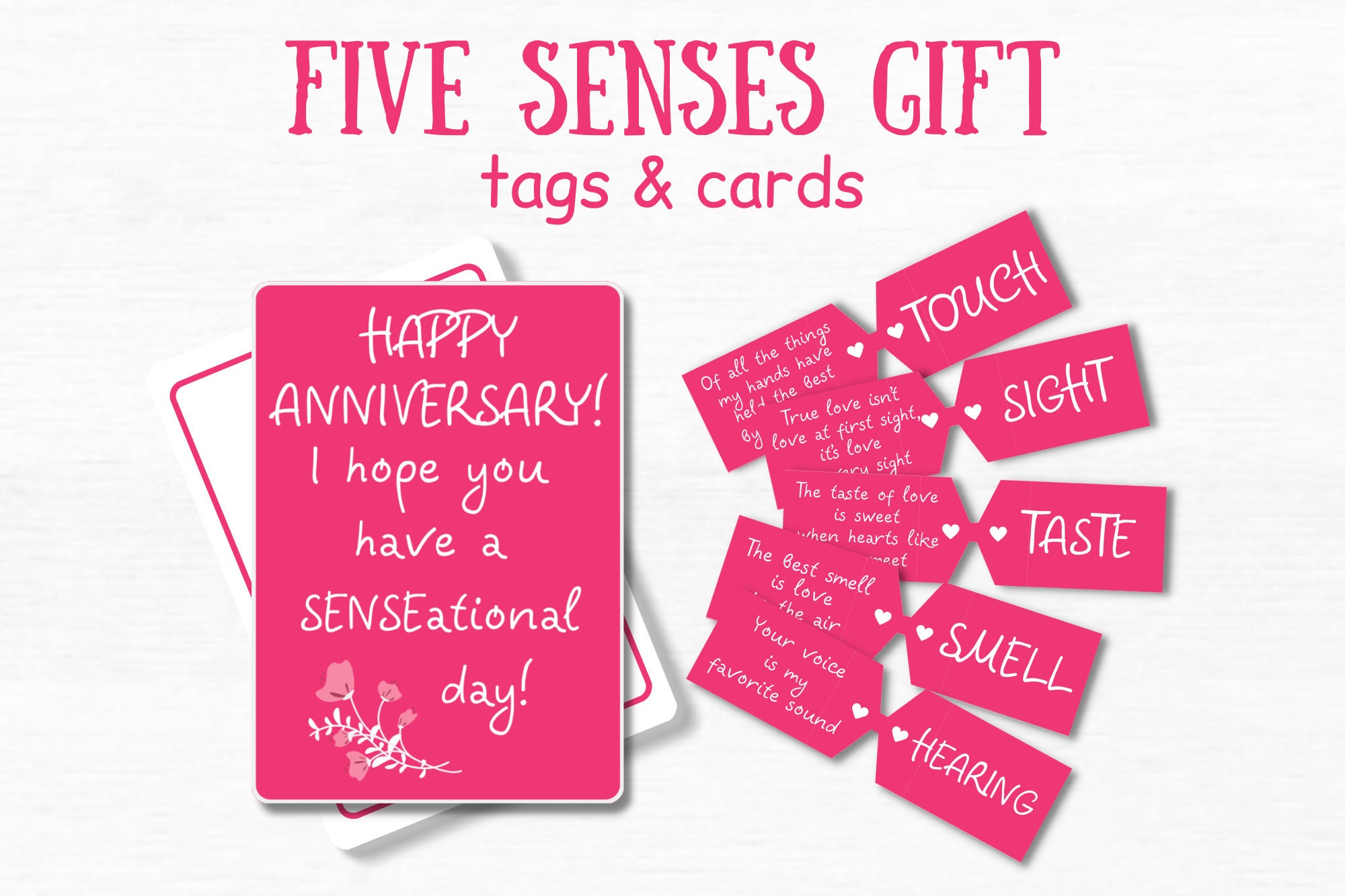 Five senses gift tags & cards  Five senses gift, Romantic gifts for him,  Gift tag cards