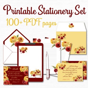 Printable Stationery Set Autumn Stationary Paper JW Letter Writing Kit with Bible Verse Cards and Envelopes Fall Flowers Cute Stationary Set