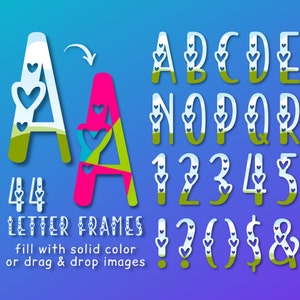 Letras de rabiscos de coração Canva Frames Amor Doodle Font Editável Modelo Canva Letras preenchíveis Molduras personalizadas Alfabeto de rabiscos românticos
