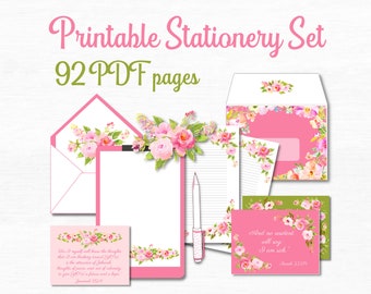 Printable Stationery Set JW Letter Writing Kit with Bible Verse Cards and Envelopes Rose Watercolor Stationary Paper Cute Stationary Set