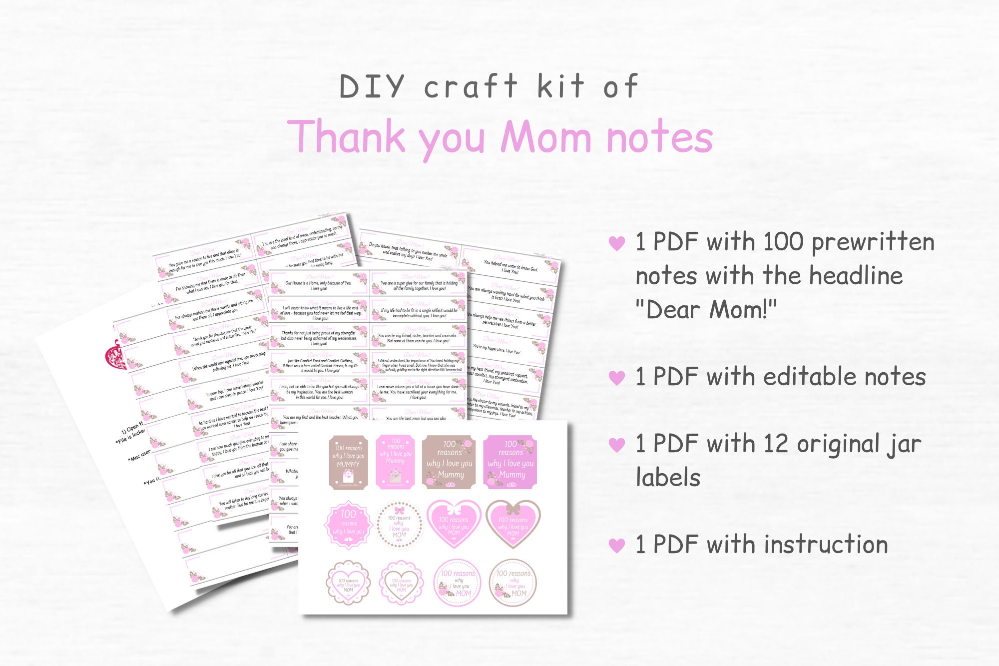 100 Reasons I Love Mom Gifts for Mom From Daughter Thank You Notes