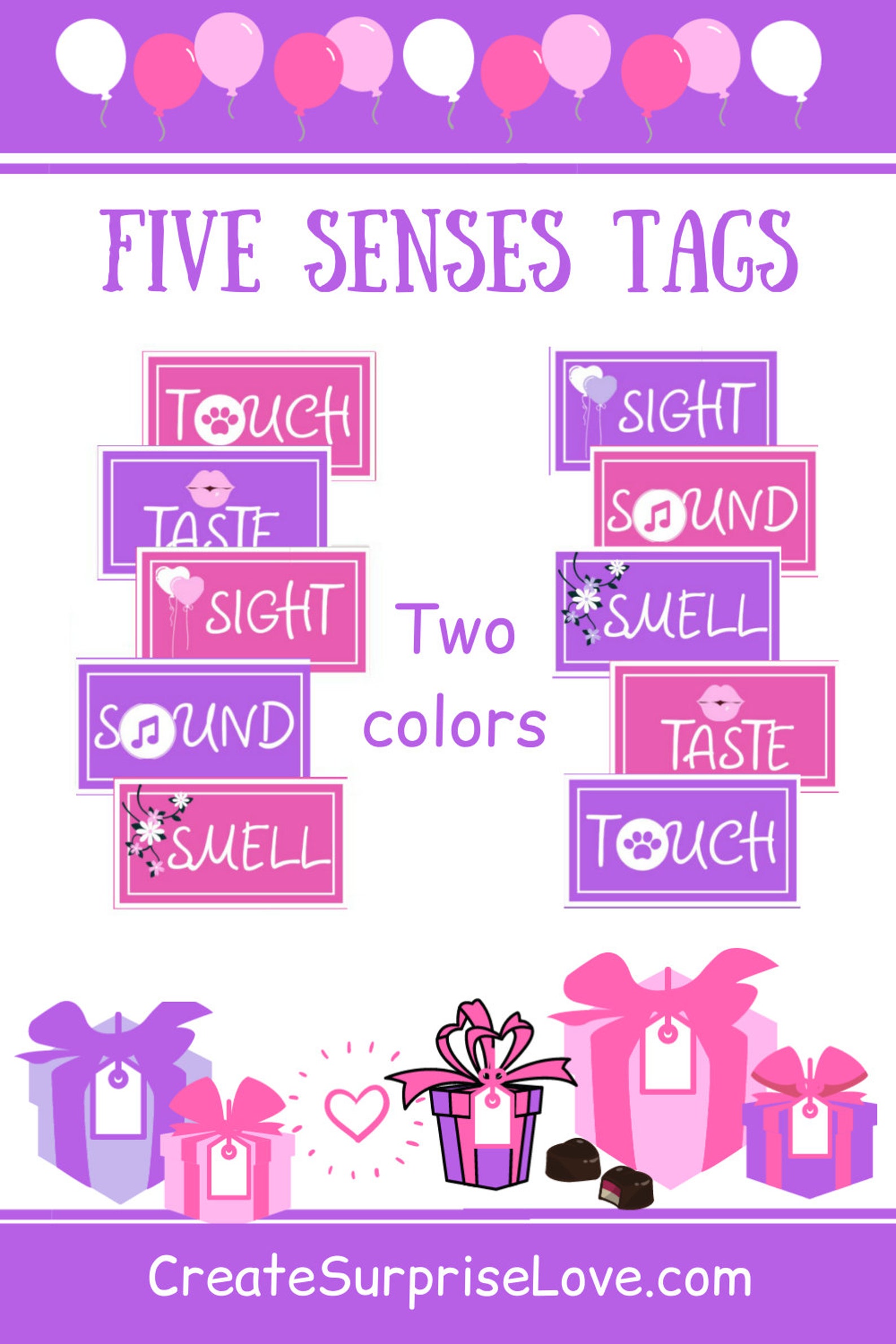 5 Senses Gift Tags Printable Labels One Year Anniversary Gifts | Etsy