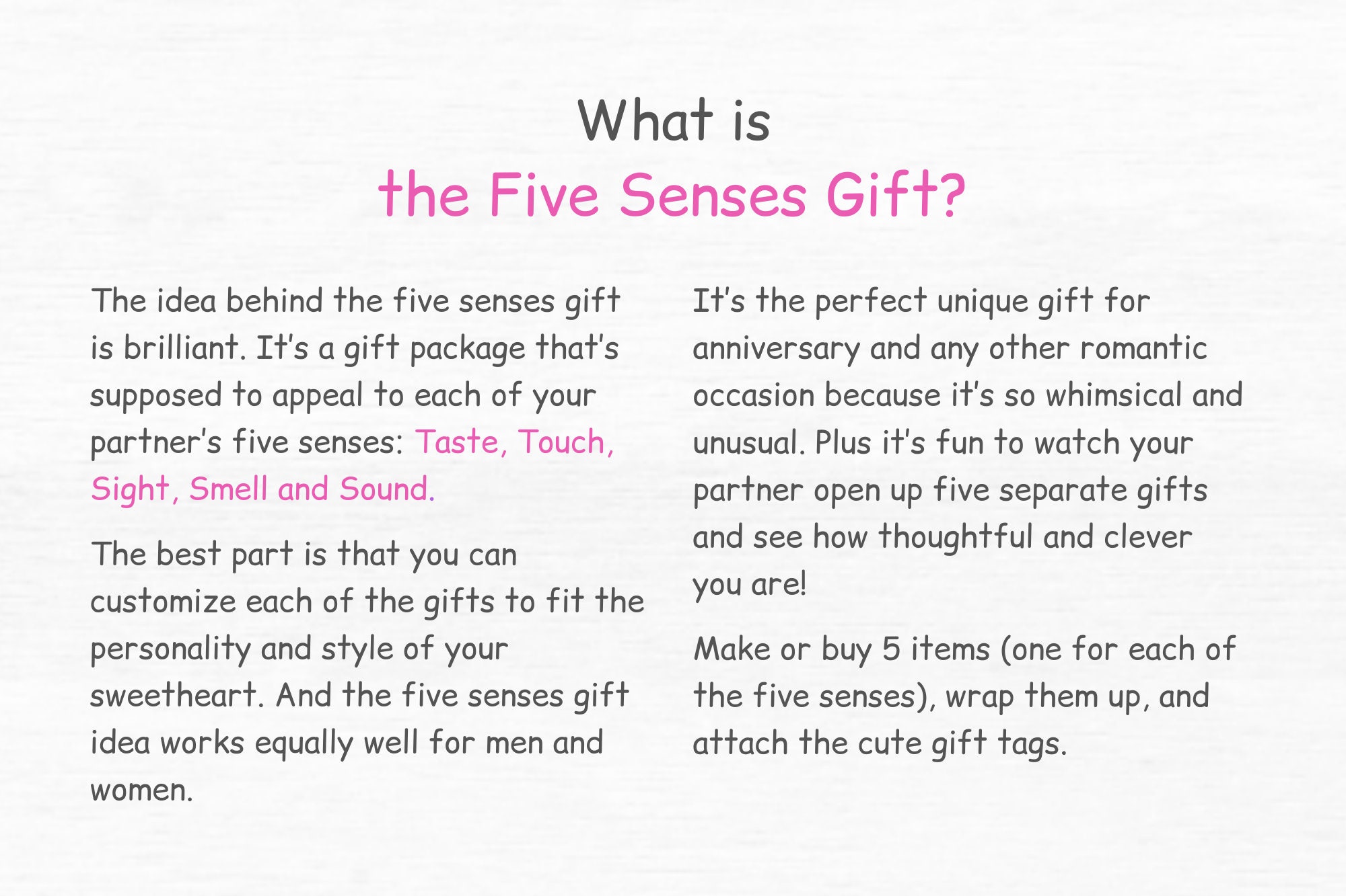 5 Senses Gift Tags One Year Anniversary Gifts for Boyfriend Care Package  for Him Everything Makes Perfect SENSES When I Am With You 