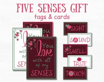 5 Senses Gift Tags One Year Anniversary Gifts For Boyfriend Care Package For Him Romantic Gifts For Him I love You with all of my senses