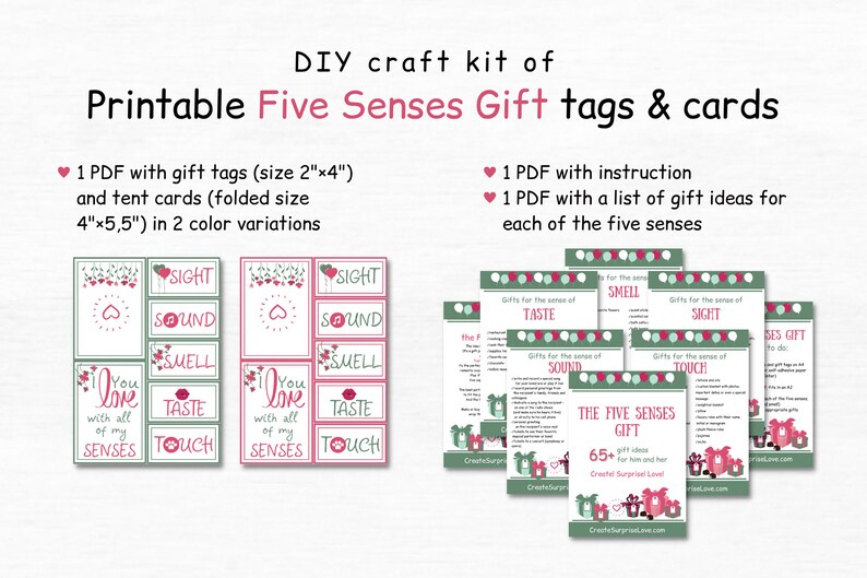5 Senses Gift Tags Printable Labels 1st Anniversary Gift for Husband ...