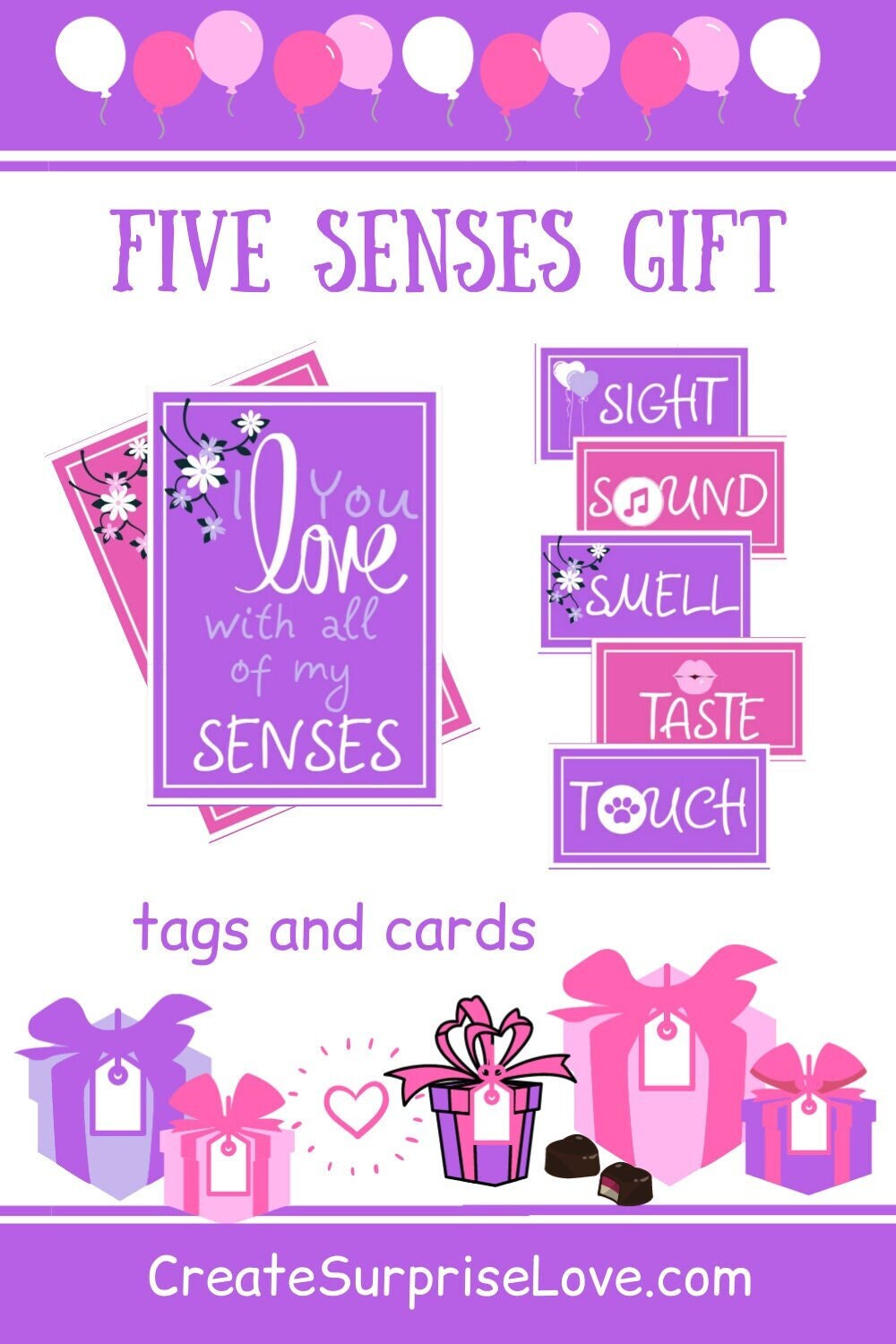 5 Senses Gift Tags Printable Labels One Year Anniversary Gifts | Etsy
