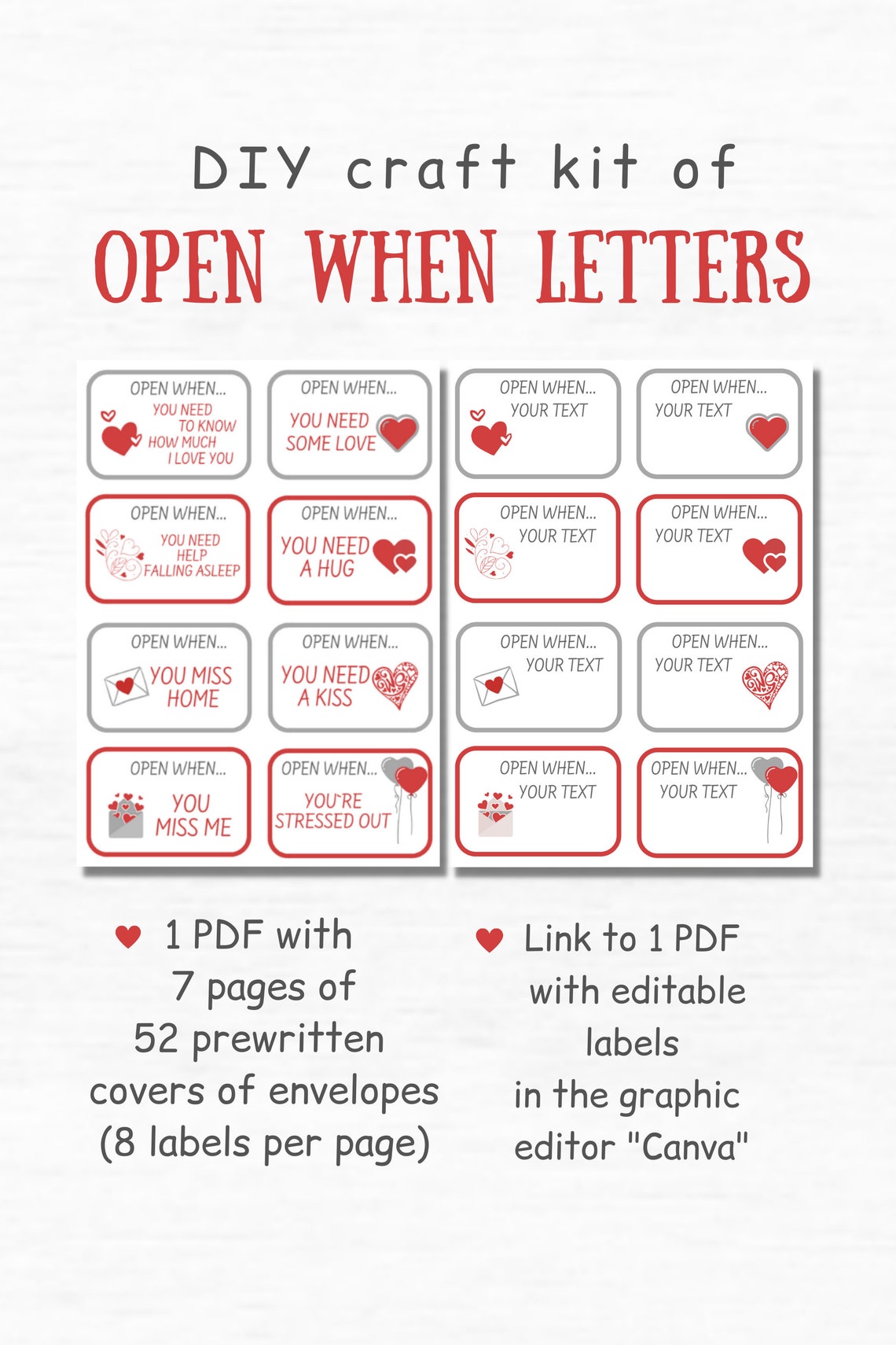 Open When Letters Printable Labels Long Distance Relationship Gift for Girlfriend Thinking of ...