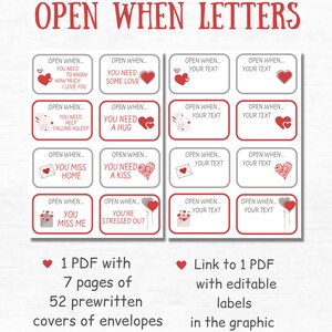 Open When Letters Printable Labels Long Distance Relationship Gift for Girlfriend Thinking of ...