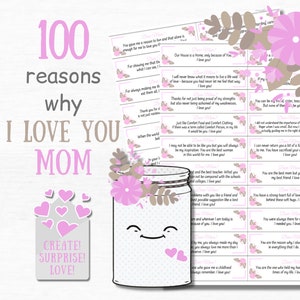 100 Reasons I Love Mom Gifts for Mom from Daughter Thank You Notes for Mom in a Jar Mother Daughter Gift DIY Sentimental Gifts for Mom