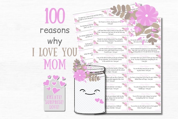 100 Reasons I Love Mom Gifts for Mom From Daughter Thank You Notes